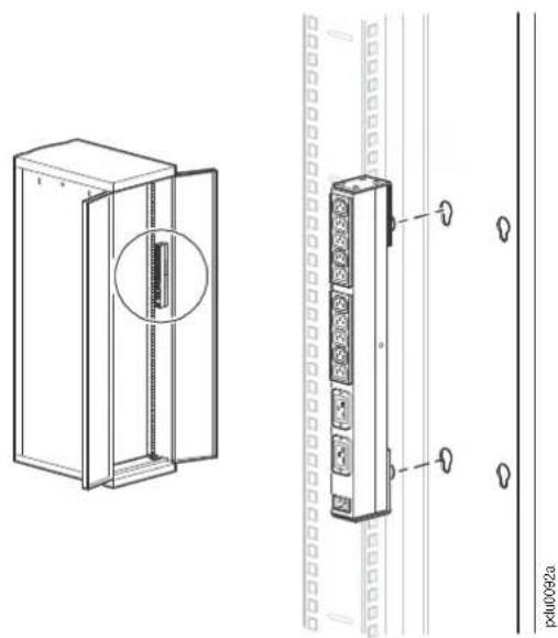 Technical diagram showing a cabinet with internal components and a close-up of its internal structure, labeled with part numbers.