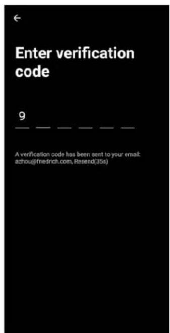 Enter verification code 9 A verification code has been sent to your email: azhou@friedrich.com, Resend(35s)