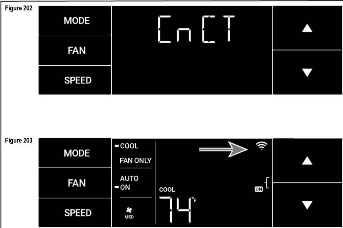 Figure 202 MODE FAN SPEED CnCT ▲ ▼ Figure 203 MODE FAN SPEED COOL FAN ONLY AUTO ON MED COOL 74°F ON ▲ ▼