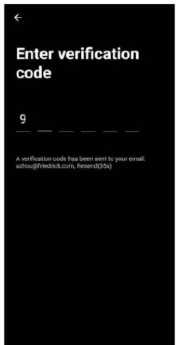 Enter verification code 9 A verification code has been sent to your email: azfou@friedrich.com, Resend(35s)