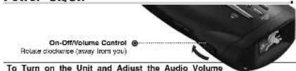 On-Off/Volume Control Relate clockwise (away from you) To Turn on the Unit and Adjust the Audio Volume