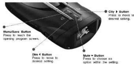 Menu/Save Button Press to reach the opening program screen. Dim ▶ Button Press to move to desired setting. Mute ▶ Button Press to choose an option within the setting.