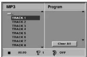 MP3 Program TRACK 1 TRACK 2 TRACK 3 TRACK 4 TRACK 5 TRACK 6 TRACK 7 TRACK 8 Clear All 00:00 1 OFF