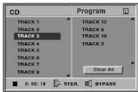 CD Program TRACK 1 TRACK 2 TRACK 3 TRACK 4 TRACK 5 TRACK 6 TRACK 7 TRACK 8 TRACK 12 TRACK 8 TRACK 10 TRACK 3 Clear All 0:06:18 STER. BYPASS