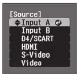 [Source] Input A Input B D4/SCART HDMI S-Video Video