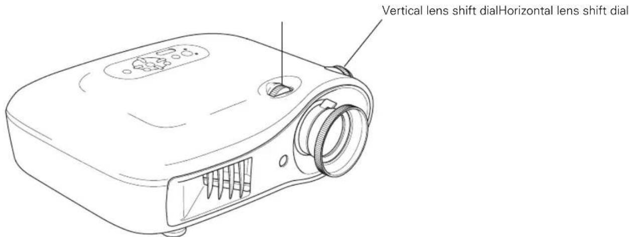 Vertical lens shift dialHorizontal lens shift dial