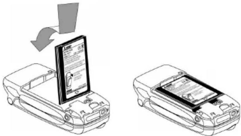 Diagram illustrating a mobile payment interface with a screen displaying instructions and a warning symbol, alongside an image of the same device.