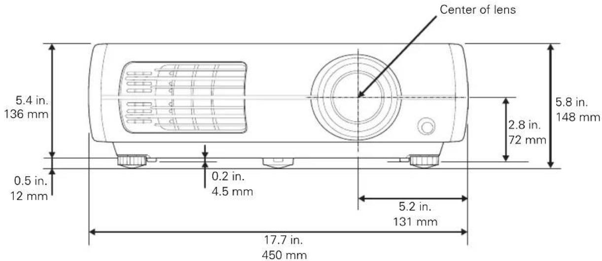Center of lens 5.4 in. 136 mm 0.5 in. 12 mm 0.2 in. 4.5 mm 5.8 in. 148 mm 2.8 in. 72 mm 5.2 in. 131 mm 17.7 in. 450 mm