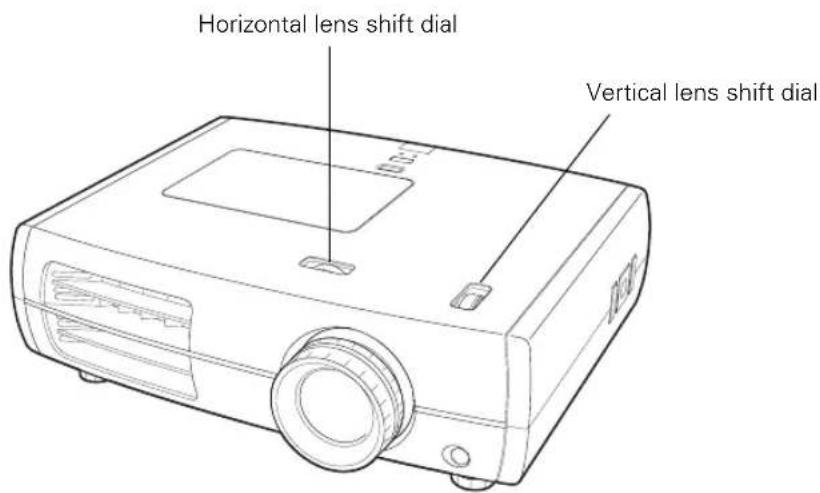 Horizontal lens shift dial Vertical lens shift dial