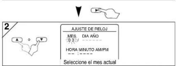 2 AJUSTE DE RELOJ MES DIA AÑO 0 3 HORA MINUTO AM:PM -- Selecione el mes actual