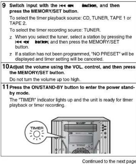SHARP CD-G10000 - Within 10 seconds, press the ◀◀◀ button to select "ONCE" or "DAILY", and press the MEMORY/SET button. - 3