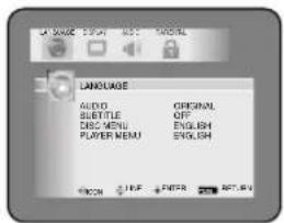 LANGUAGE AUDIO SHORTLE DEC MENU PLAYER MENU ORIGINAL OFF ENGLISH ENGLISH
