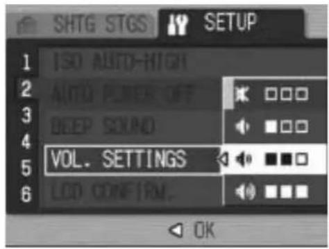 SHTG STGS SETUP ISO ALIC-HIGH AUTO PLANE OFF DEEP SOUND VOL. SETTINGS LOD CONFIRM. OK