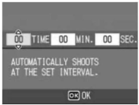 00 TIME 00 MIN. 00 SEC. AUTOMATICALLY SHOOTS AT THE SET INTERVAL.