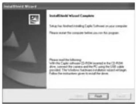 InstallShield Wizard Setup has installed installing C++ Software on your computer. Please install the computer before you run this program. Please read the following: With the C++ software (CD-ROM installed) as the CD-ROM drive, connected the camera and the PC using the USB cable provided. The Windows hardware installation required will begin. Follow the instructions given to install the drive. Finish