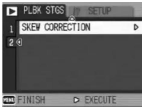 PLBK STGS SETUP 1 SKEW CORRECTION 2 MENU FINISH EXECUTE