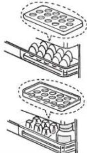 Diagram showing three steps of egg storage with labeled components and egg counts