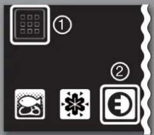 Icon set with labeled symbols including a grid, food, flowers, and a currency symbol