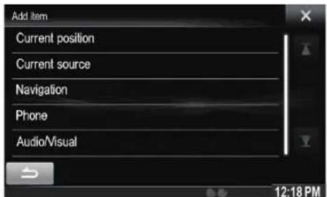 Add item Current position Current source Navigation Phone Audio/Visual 12:18 PM