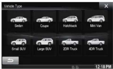 Vehicle Type Sedan Coupe Hatchback Mini Van Small SUV Large SUV 2DR Truck 4DR Truck 12:18 PM