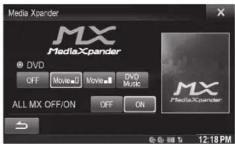 Media Xpander MX MediaXpander DVD OFF Movie Movie DVD Music ALL MX OFF/ON OFF ON MX MediaXpander 12:18 PM