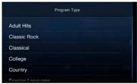 ALPINE X110 - Program Type list screen example - 1