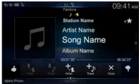ALPINE X110 - During playback, touch [ˈɪk] (Artist) or [ˈjʊ] (Track). - 1