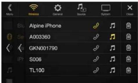 ALPINE X110 - Touch [♪] (Audio) or [♪] (Hands free) of the device you want to connect from the Paired Device list. - 1