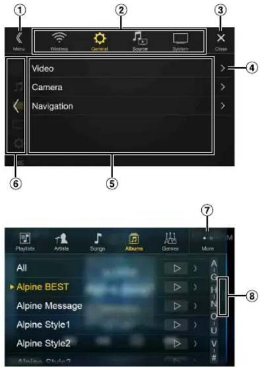 ALPINE X110 - About Basic Operation for List Screen - 1