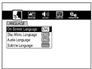 LANGUAGE On Screen Language ENG Disc Menu Language ENG Audio Language ENG Subtie Language ---