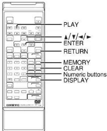 PLAY ▲/▼/◄/► ENTER RETURN MEMORY CLEAR Numeric buttons DISPLAY