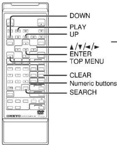 DOWN PLAY UP ▲/▼/◄/► ENTER TOP MENU CLEAR Numeric buttons SEARCH