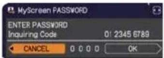 MyScreen PASSWORD ENTER PASSWORD Inquiring Code 01 2345 6789 CANCEL 0 0 0 0 OK