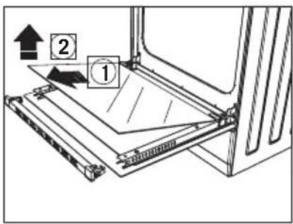 Diagram showing a mechanical assembly with labeled parts and directional arrows, including numbered annotations 1 and 2.
