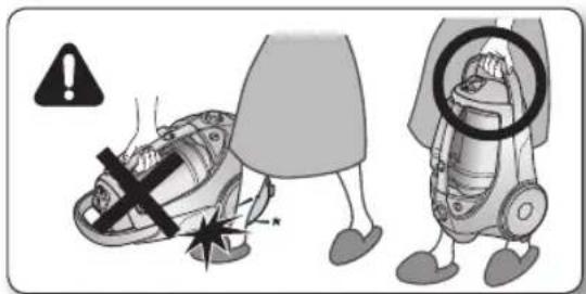 Diagram illustrating car safety warning with a person using a device to stop the wheel, showing incorrect and correct actions.
