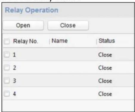 Relay Operation Open Close Relay No.NAME Status 1 Close 2 Close 3 Close 4 Close