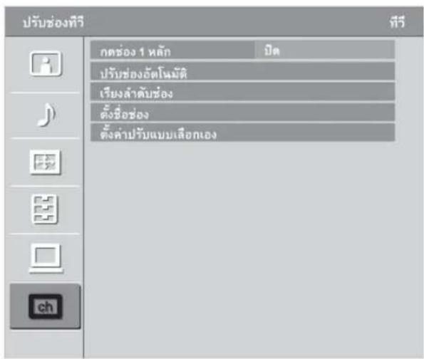 ปรับช่องที่รี กตช่อง 1 หลัก ปรับช่องอัตโนมัติ เรียงลําดับช่อง ตั้งชื่อช่อง ตั้งค่าปรับแบบเลือกเอง