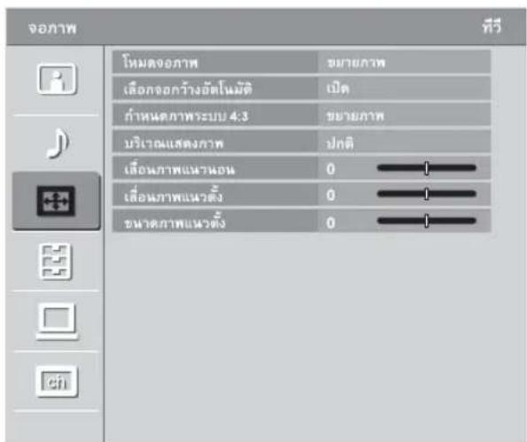 จอกพ โหมดจอกพ ขงษยภาพ เลือกจกร้างอัตโนมัติ เปิด คําหนดภาพระบบ 4.3 ขงษยภาพ บริเวณแสดงภาพ ปกติ เลือนภาพแนวอน 0 —— เลือนภาพแนวตั้ง 0 —— ขนาดภาพแนวตั้ง 0 ——