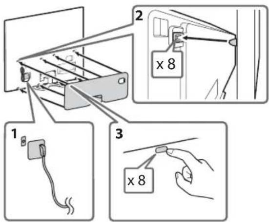 Diagram illustrating cable installation steps with labeled components and cable connection instructions