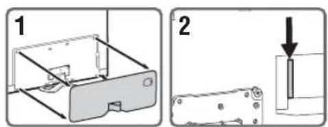 Technical diagram showing two steps of a mechanical assembly: step 1 shows a component being cut, and step 2 shows a post with a downward arrow indicating a detail.
