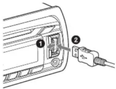 Diagram showing a device's internal structure with labeled components and an attached cable, marked with numbers 1 and 2.