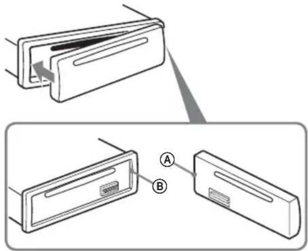 Diagram showing two views of a device with labeled parts A and B, illustrating a folding or disassembly process.