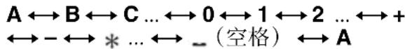 A←→B←→C ...←→0←→1←→2 ...←→+ ←→-←→* ...←→_(空格) ←→A
