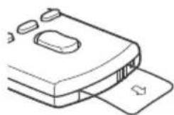 Line drawing of a device with a paper clip and three buttons, no text or symbols present