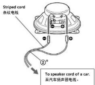 Striped cord 条纹电线 ②* To speaker cord of a car. 至汽车扬声器电线。