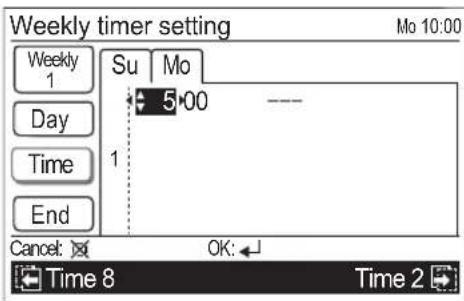 Weekly timer setting Mo 10:00 Su Mo 5:00 1 Cancel: OK: Time 8 Time 2
