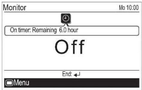 Monitor On timer: Remaining 6.0 hour Off End: Menu