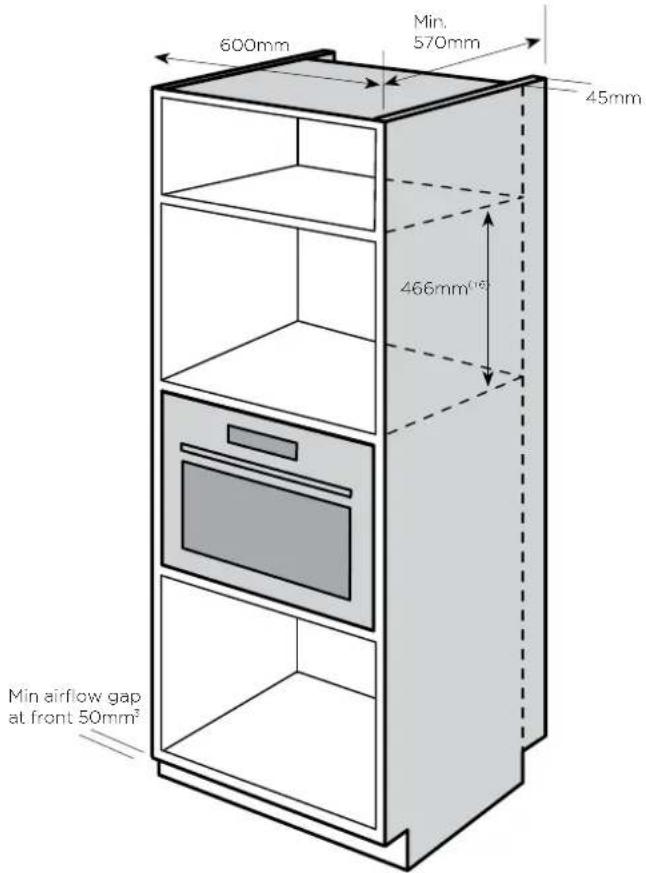 600mm Min. 570mm 45mm 466mm(16) Min airflow gap at front 50mm²