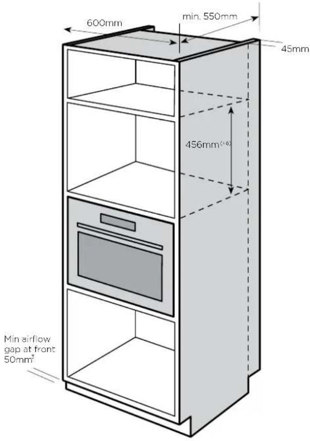 600mm min. 550mm 45mm 456mm(+6) Min airflow gap at front 50mm²