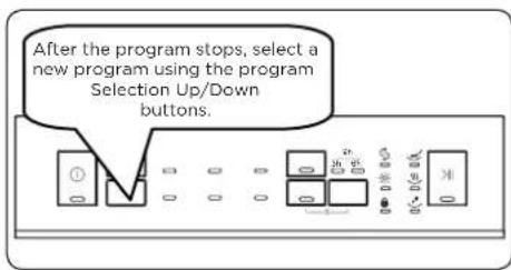 After the program stops, select a new program using the program Selection Up/Down buttons.